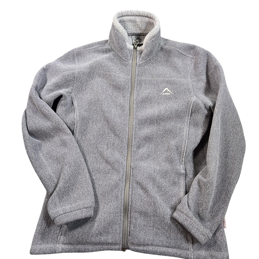 K-Way Jacket Womens Medium Gray Sherpa‎ Fleece Full Zip Pockets Outdoor Warm